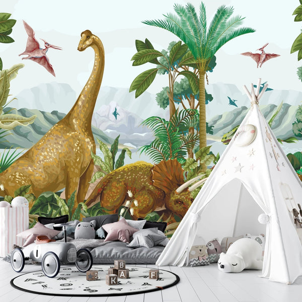 Dino World Wallpaper, Palms Mural, Oversized Custom Size Wall Art, Non - Woven, Non - Adhesive, Modern Wall Paper, Removable - Adawall Wallpaper - Registered Trade Accounts Only, Wallpaper Wholesale Account - W77757 - Adawall Wholesale - Wallpaper Wholesaler