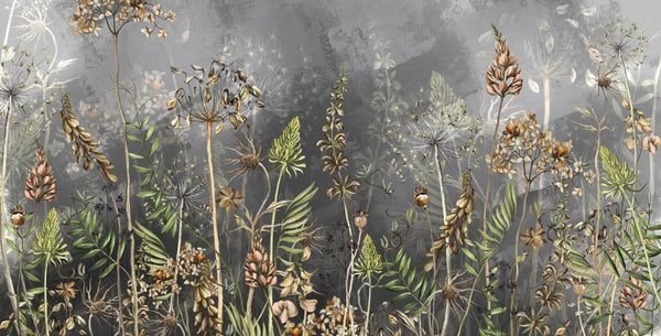 Dried Flowers Wallpaper, Grey Background Mural, Oversized Custom Size Wall Art, Non - Woven, Non - Adhesive, Modern Wall Paper, Removable - Adawall Wallpaper - Registered Trade Accounts Only, Wallpaper Wholesale Account - W77989 - Adawall Wholesale - Wallpaper Wholesaler
