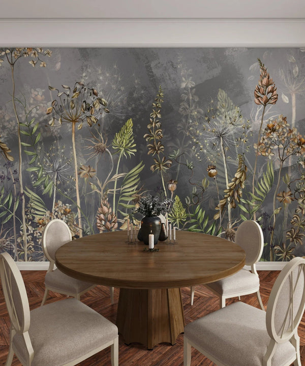 Dried Flowers Wallpaper, Grey Background Mural, Oversized Custom Size Wall Art, Non - Woven, Non - Adhesive, Modern Wall Paper, Removable - Adawall Wallpaper - Registered Trade Accounts Only, Wallpaper Wholesale Account - W77989 - Adawall Wholesale - Wallpaper Wholesaler