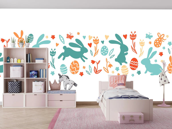Easter Bunnies Wallpaper, Seamless Pattern Mural, Oversized Custom Size Wall Art, Non - Woven, Non - Adhesive, Modern Wall Paper, Removable - Adawall Wallpaper - Registered Trade Accounts Only, Wallpaper Wholesale Account - W78020 - Adawall Wholesale - Wallpaper Wholesaler