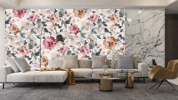 Elegant Beatiful Floral Wallpaper, Seamless Pattern Mural, Oversized Custom Size Wall Art, Non - Woven, Non - Adhesive, Modern Wall Paper, Removable - Adawall Wallpaper - Registered Trade Accounts Only, Wallpaper Wholesale Account - W78088 - Adawall Wholesale - Wallpaper Wholesaler