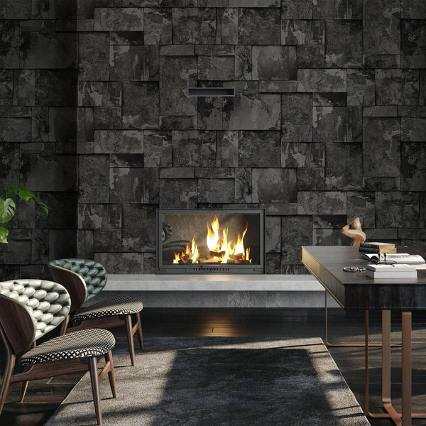 Elegant Black Stone Metallic Wallpaper, Realistic 3D Embossed Wall Decor, Industrial Aesthetic Wallcovering - Adawall Wallpaper - Registered Trade Accounts Only, Wallpaper Wholesale Account - 23106-5 - Adawall Wholesale - Wallpaper Wholesaler