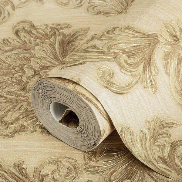 Elegant Damask Embossed Wallpaper, Beige 3D Textured Wallcovering, Traditional, Extra Large 114 sq ft Roll, Stylish Wallpaper, Luxury Floral - Adawall Wallpaper - Registered Trade Accounts Only, Wallpaper Wholesale Account - 6808-2 - Adawall Wholesale - Wallpaper Wholesaler