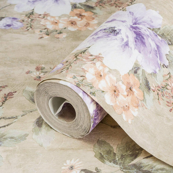 Elegant Deep Embossed Floral Wallpaper, Rich Textured Wallcovering, Traditional, Beige Purple, Extra Large 114 sq ft Roll, Flowers Wallpaper - Adawall Wallpaper - Registered Trade Accounts Only, Wallpaper Wholesale Account - 4708-2 - Adawall Wholesale - Wallpaper Wholesaler
