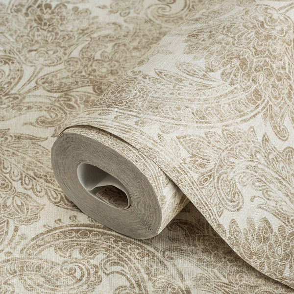 Elegant Paisley Washed Effect Wallpaper, Rich Textured Wallcovering, Traditional, Extra Large 114 sq ft Roll, Washable, Home Wall Decor - Walloro High End Wallcoverings & More