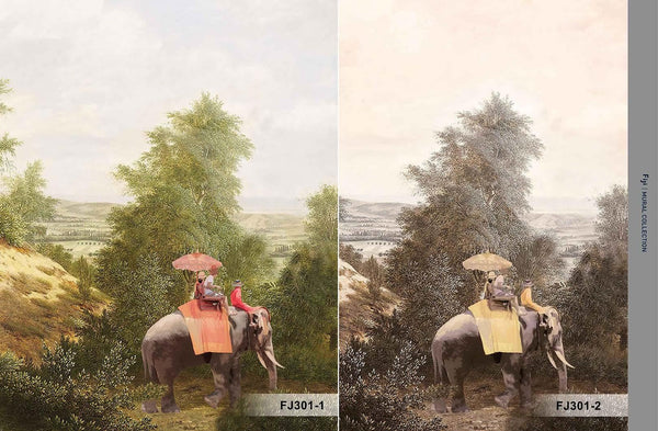 Elephant India Wallpaper, Early Morning Indian Green Nature Wall Mural, Custom Size Wall Covering, Non-Woven, Non-Pasted, Removable, Washable, Art - Walloro High End Wallcoverings & More