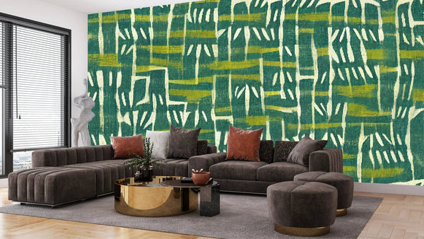 Ethnic Ikat Greenish Wallpaper, Handmade Boho Tribal Mural, Oversized Custom Size Wall Art, Non - Woven, Non - Adhesive, Modern Wall Paper, Removable - Adawall Wallpaper - Registered Trade Accounts Only, Wallpaper Wholesale Account - W77740 - Adawall Wholesale - Wallpaper Wholesaler