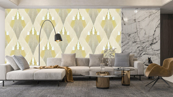 Ethnic Ikat Wallpaper, Yellow Boho Mural, Oversized Custom Size Wall Art, Non - Woven, Non - Adhesive, Modern Wall Paper, Removable - Adawall Wallpaper - Registered Trade Accounts Only, Wallpaper Wholesale Account - W77735 - Adawall Wholesale - Wallpaper Wholesaler