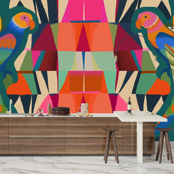 Exotic Botanical Geometric Wallpaper, Seamless Pattern Mural, Oversized Custom Size Wall Art, Non - Woven, Non - Adhesive, Modern Wall Paper, Removable - Adawall Wallpaper - Registered Trade Accounts Only, Wallpaper Wholesale Account - W77896 - Adawall Wholesale - Wallpaper Wholesaler