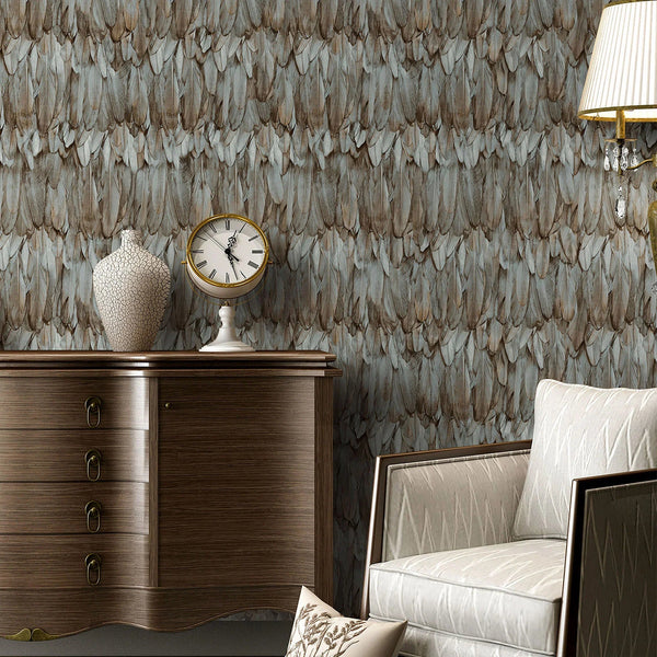 Exotic Feathers Pattern Embossed Wallpaper, Brown Neutral Tropical 3D Textured Birds Wallcovering - Adawall Wallpaper - Registered Trade Accounts Only, Wallpaper Wholesale Account - 9913-5 - Adawall Wholesale - Wallpaper Wholesaler