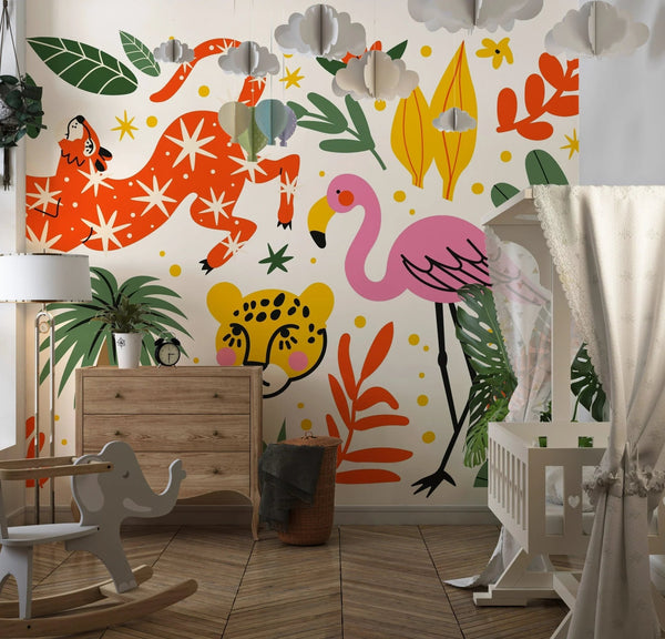 Exotic Tropical Wallpaper, Cartoon Retro Style Mural, Oversized Custom Size Wall Art, Non - Woven, Non - Adhesive, Modern Wall Paper, Removable - Adawall Wallpaper - Registered Trade Accounts Only, Wallpaper Wholesale Account - W77861 - Adawall Wholesale - Wallpaper Wholesaler