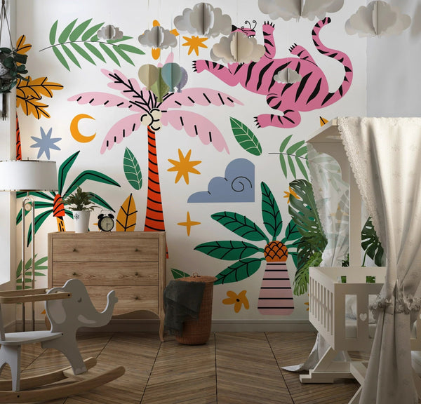 Exotic Tropical Wild Wallpaper, Cartoon Retro Style Mural, Oversized Custom Size Wall Art, Non - Woven, Non - Adhesive, Modern Wall Paper, Removable - Adawall Wallpaper - Registered Trade Accounts Only, Wallpaper Wholesale Account - W77862 - Adawall Wholesale - Wallpaper Wholesaler