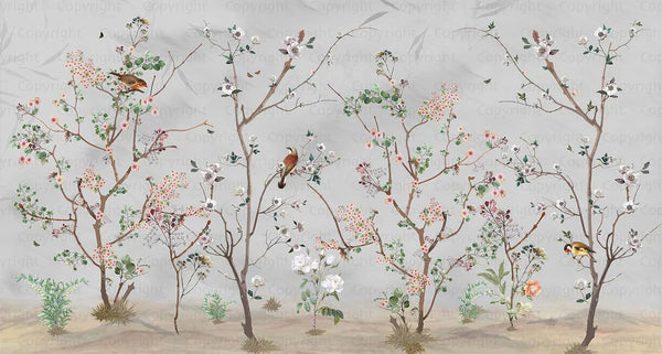 Extra Large Chinoiserie Floral Wallpaper, Birds Blossom Wall Mural, Custom Size, Luxury, Modern Wall Paper, Non - Pasted, Washable, Removable - Adawall Wallpaper - Registered Trade Accounts Only, Wallpaper Wholesale Account - A324-1 - Adawall Wholesale - Wallpaper Wholesaler
