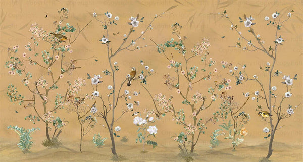 Extra Large Chinoiserie Floral Wallpaper, Birds Blossom Yellow Wall Mural, Custom Size, Luxury, Modern Wall Paper, Non - Pasted, Washable, Removable (Copy) - Adawall Wallpaper - Registered Trade Accounts Only, Wallpaper Wholesale Account - A324-3 - Adawall Wholesale - Wallpaper Wholesaler