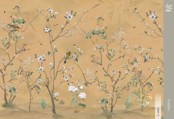 Extra Large Chinoiserie Floral Wallpaper, Birds Blossom Yellow Wall Mural, Custom Size, Luxury, Modern Wall Paper, Non - Pasted, Washable, Removable (Copy) - Adawall Wallpaper - Registered Trade Accounts Only, Wallpaper Wholesale Account - A324-3 - Adawall Wholesale - Wallpaper Wholesaler