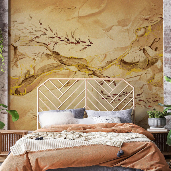 Fish Wall Mural, Yellow Japan Koi Pond Fish Wallpaper, Elegant Abstract Stone Wall Covering, Removable, Modern, Non - Pasted, Stylish - Adawall Wallpaper - Registered Trade Accounts Only, Wallpaper Wholesale Account - FJ320-1 - Adawall Wholesale - Wallpaper Wholesaler