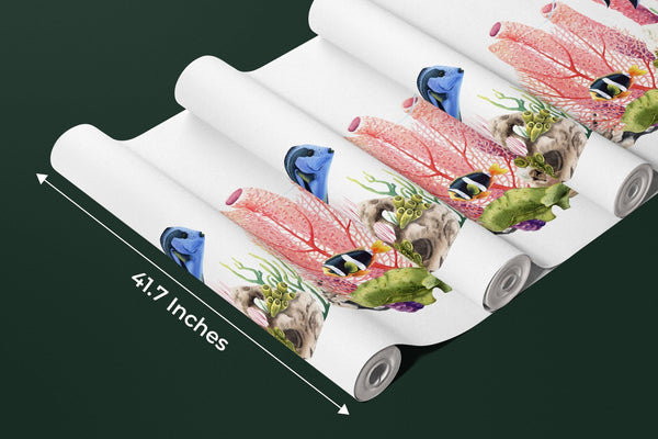 Fishes and Corals Wallpaper, White Background Mural, Oversized Custom Size Wall Art, Non - Woven, Non - Adhesive, Modern Wall Paper, Removable - Adawall Wallpaper - Registered Trade Accounts Only, Wallpaper Wholesale Account - W77664 - Adawall Wholesale - Wallpaper Wholesaler
