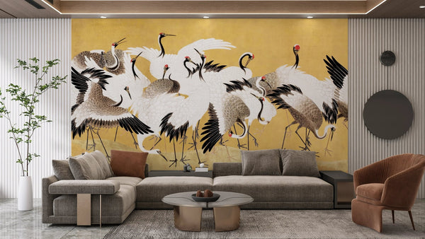 Flock Cranes Wallpaper, Japanese Mural, Oversized Custom Size Wall Art, Non - Woven, Non - Adhesive, Modern Wall Paper, Removable - Adawall Wallpaper - Registered Trade Accounts Only, Wallpaper Wholesale Account - W77590 - Adawall Wholesale - Wallpaper Wholesaler