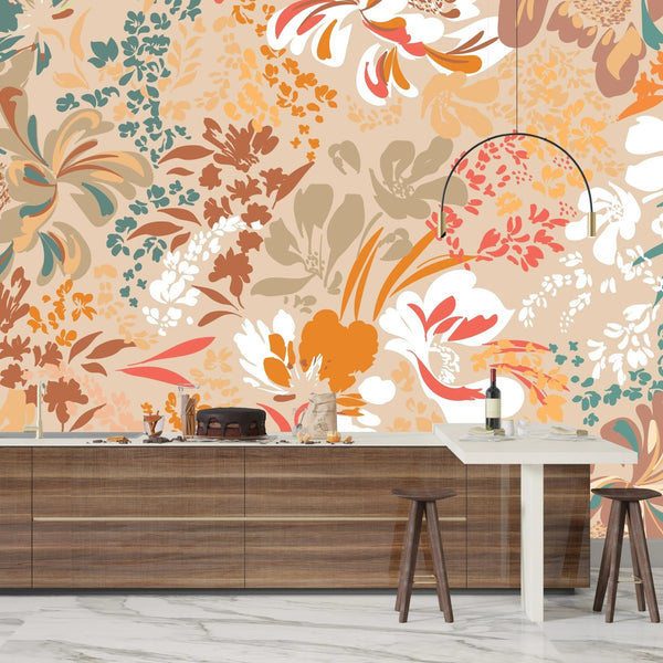 Floral Brown and Green Wallpaper, Seamless Pattern Mural, Oversized Custom Size Wall Art, Non - Woven, Non - Adhesive, Modern Wall Paper, Removable - Adawall Wallpaper - Registered Trade Accounts Only, Wallpaper Wholesale Account - W77865 - Adawall Wholesale - Wallpaper Wholesaler