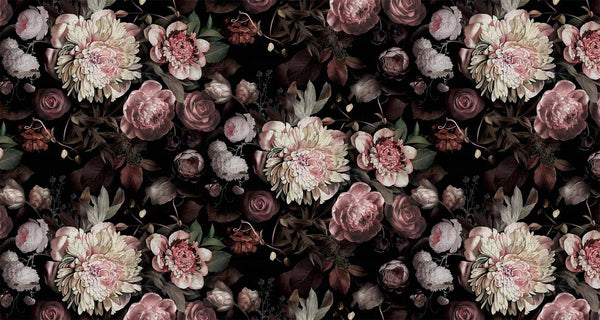 Floral Peony Wall Mural, Black Large Blooms Black Botanical Wallpaper,Home Decor Wall Art, Non - Woven, Non - Pasted, Removable, Washable - Adawall Wallpaper - Registered Trade Accounts Only, Wallpaper Wholesale Account - A322-1 - Adawall Wholesale - Wallpaper Wholesaler
