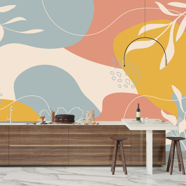 Floral Shape Abstract Wallpaper, Colorful Mural, Oversized Custom Size Wall Art, Non - Woven, Non - Adhesive, Modern Wall Paper, Removable - Adawall Wallpaper - Registered Trade Accounts Only, Wallpaper Wholesale Account - W77745 - Adawall Wholesale - Wallpaper Wholesaler