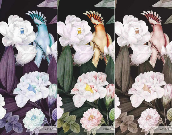 Floral Wall Mural, Green Peony Flower Parrot Wall Mural Art, Big Size Customizable Bird Theme, Non - Adhesive, Removable Wallpaper, Black, Washable, Home Interior Decor Wall Art - Adawall Wallpaper - Registered Trade Accounts Only, Wallpaper Wholesale Account - A316-2 - Adawall Wholesale - Wallpaper Wholesaler