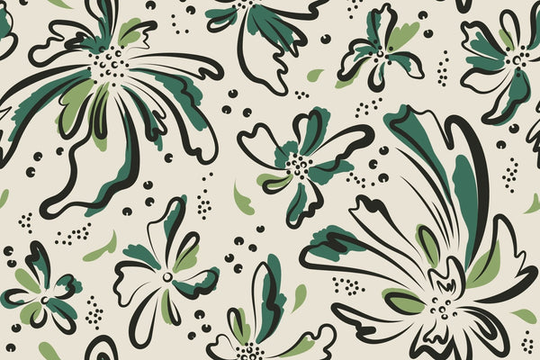 Floral Wallpaper, Black and Green Mural, Oversized Custom Size Wall Art, Non - Woven, Non - Adhesive, Modern Wall Paper, Removable - Adawall Wallpaper - Registered Trade Accounts Only, Wallpaper Wholesale Account - W77956 - Adawall Wholesale - Wallpaper Wholesaler