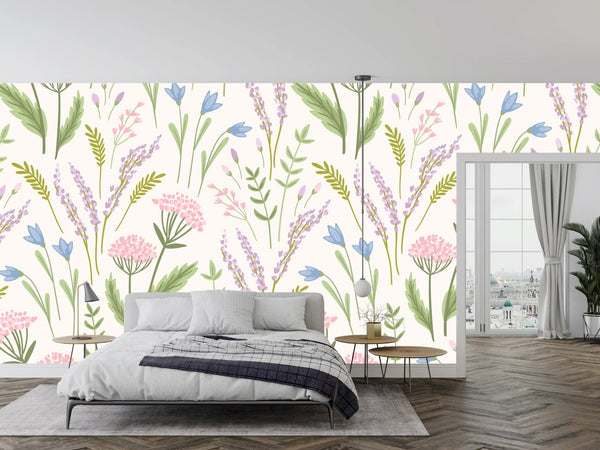 Floral, White Background Wallpaper, Seamless Pattern Mural, Oversized Custom Size Wall Art, Non - Woven, Non - Adhesive, Modern Wall Paper, Removable - Adawall Wallpaper - Registered Trade Accounts Only, Wallpaper Wholesale Account - W78045 - Adawall Wholesale - Wallpaper Wholesaler