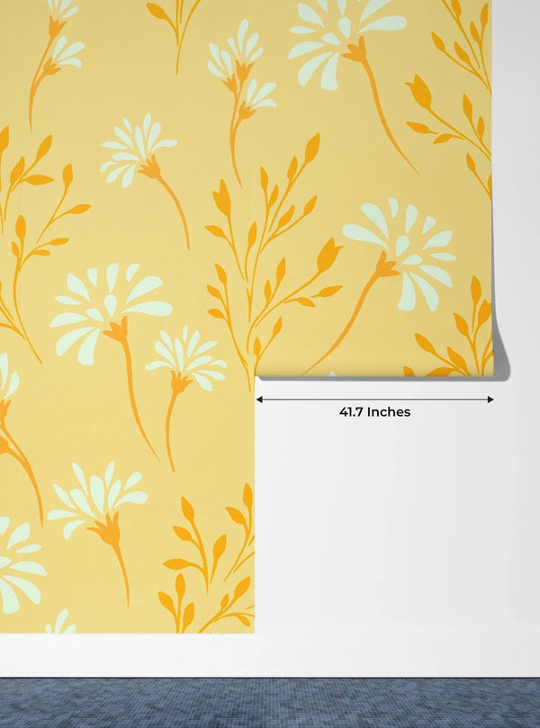 Flowers, Summer Yellow Wallpaper, Seamless Pattern Mural, Oversized Custom Size Wall Art, Non - Woven, Non - Adhesive, Modern Wall Paper, Removable - Adawall Wallpaper - Registered Trade Accounts Only, Wallpaper Wholesale Account - W77893 - Adawall Wholesale - Wallpaper Wholesaler