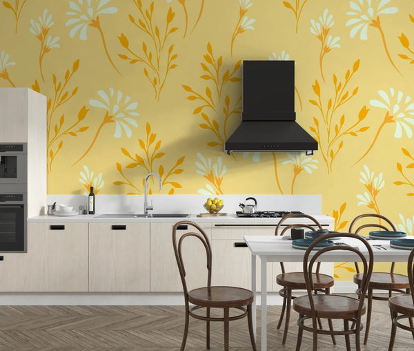 Flowers, Summer Yellow Wallpaper, Seamless Pattern Mural, Oversized Custom Size Wall Art, Non - Woven, Non - Adhesive, Modern Wall Paper, Removable - Adawall Wallpaper - Registered Trade Accounts Only, Wallpaper Wholesale Account - W77893 - Adawall Wholesale - Wallpaper Wholesaler