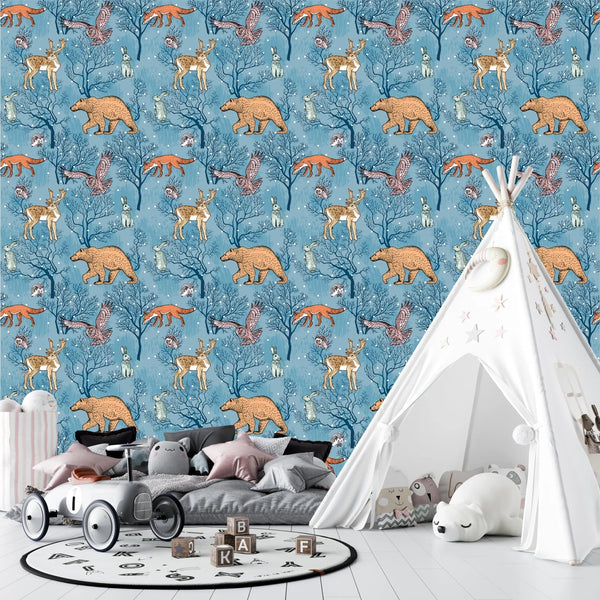 Forest Animals Wallpaper, Winter Seamless Pattern Mural, Oversized Custom Size Wall Art, Non - Woven, Non - Adhesive, Modern Wall Paper, Removable - Adawall Wallpaper - Registered Trade Accounts Only, Wallpaper Wholesale Account - W77655 - Adawall Wholesale - Wallpaper Wholesaler