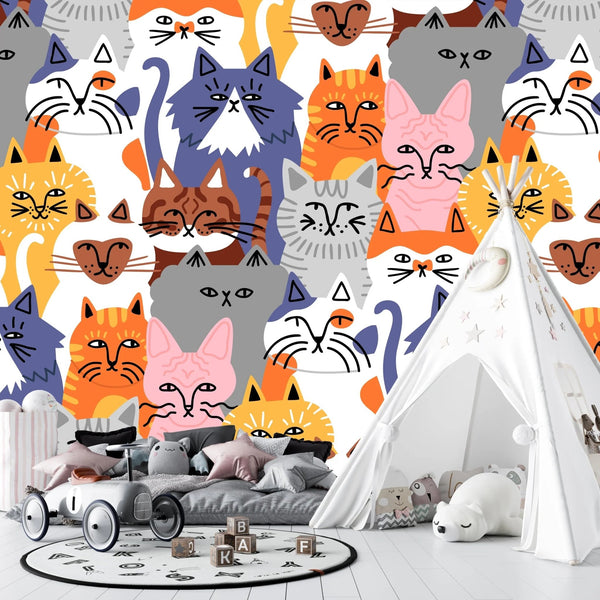 Funny Kitten Crowd Wallpaper, Seamless Pattern Mural, Oversized Custom Size Wall Art, Non - Woven, Non - Adhesive, Modern Wall Paper, Removable - Adawall Wallpaper - Registered Trade Accounts Only, Wallpaper Wholesale Account - W78202 - Adawall Wholesale - Wallpaper Wholesaler