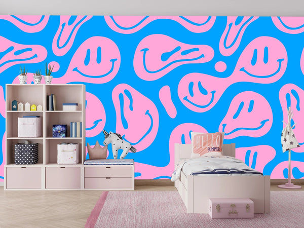 Funny Melting Wallpaper, Happy Face Mural, Oversized Custom Size Wall Art, Non - Woven, Non - Adhesive, Modern Wall Paper, Removable - Adawall Wallpaper - Registered Trade Accounts Only, Wallpaper Wholesale Account - W77802 - Adawall Wholesale - Wallpaper Wholesaler