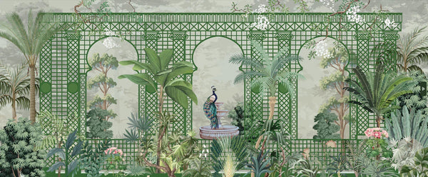 Garden and Peacock Wallpaper,Botanic and Lattice Wall Mural, Oversized Custom Size Wall Art, Non - Woven, Non - Adhesive, Modern Wall Paper, Removable - Adawall Wallpaper - Registered Trade Accounts Only, Wallpaper Wholesale Account - W77506 - Adawall Wholesale - Wallpaper Wholesaler