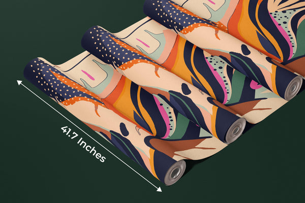 Exotic Jungle Plants Wallpaper, Abstract Mural, Oversized Custom Size Wall Art, Non-Woven, Non-Adhesive, Modern Wall Paper, Removable