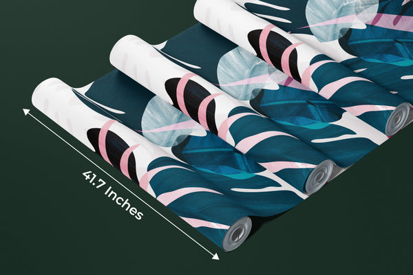 Abstract Art Tropical Leaves Wallpaper, Exotic Mural, Oversized Custom Size Wall Art, Non-Woven, Non-Adhesive, Modern Wall Paper, Removable