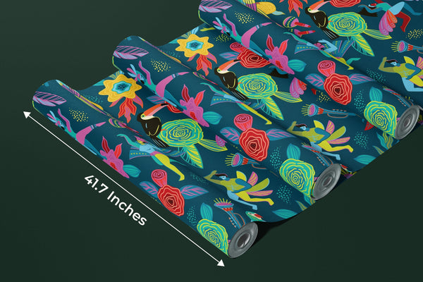 Abstract Colorful People Wallpaper, Seamless Pattern Mural, Oversized Custom Size Wall Art, Non-Woven, Non-Adhesive, Modern Wall Paper, Removable