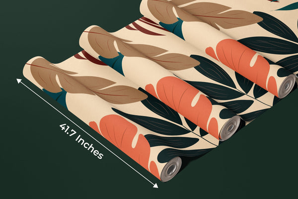 Natural Plants Wallpaper, Beige Background Mural, Oversized Custom Size Wall Art, Non-Woven, Non-Adhesive, Modern Wall Paper, Removable