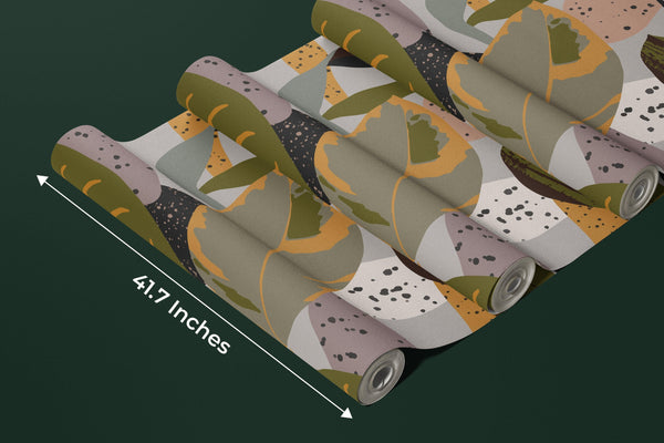 Abstract Botanical Wallpaper, Seamless Pattern Mural, Oversized Custom Size Wall Art, Non-Woven, Non-Adhesive, Modern Wall Paper, Removable