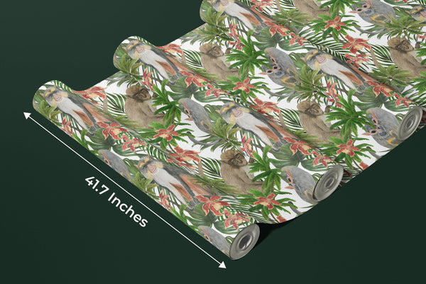 Cute Monkey Wallpaper, Seamless Pattern Mural, Oversized Custom Size Wall Art, Non-Woven, Non-Adhesive, Modern Wall Paper, Removable