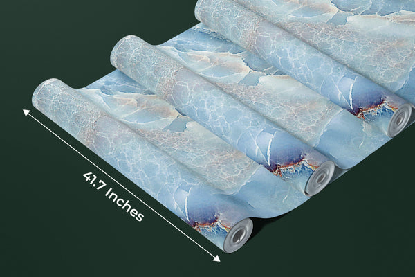 Light Blue Marble Wallpaper, Abstract Mural, Oversized Custom Size Wall Art, Non-Woven, Non-Adhesive, Modern Wall Paper, Removable