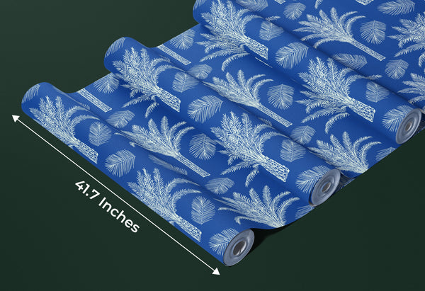 Palm Trees and Leaves Wallpaper, Seamless Pattern Mural, Oversized Custom Size Wall Art, Non-Woven, Non-Adhesive, Modern Wall Paper, Removable