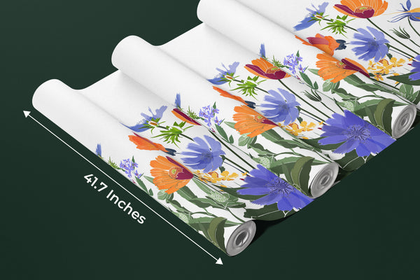 Summer Flowers Wallpaper, Seamless Pattern Mural, Oversized Custom Size Wall Art, Non-Woven, Non-Adhesive, Modern Wall Paper, Removable