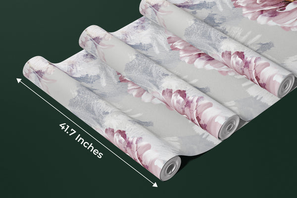Peony Flowers Wallpaper, Pink Mural, Oversized Custom Size Wall Art, Non-Woven, Non-Adhesive, Modern Wall Paper, Removable