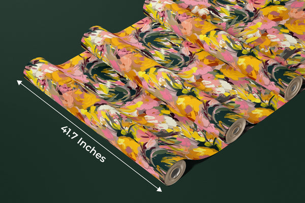 Oil Painted Floral Wallpaper, Seamless Pattern Mural, Oversized Custom Size Wall Art, Non-Woven, Non-Adhesive, Modern Wall Paper, Removable