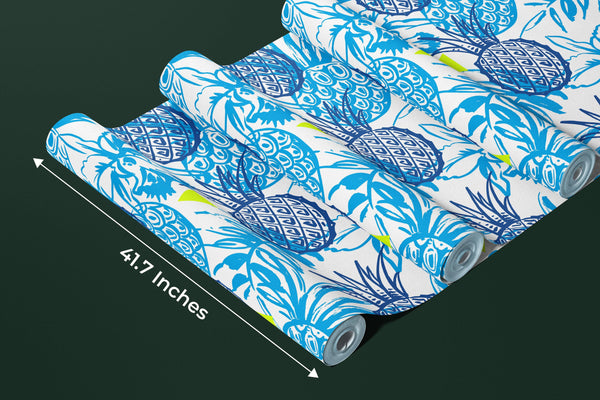 Tropical Design, Blue Wallpaper, Seamless Pattern Mural, Oversized Custom Size Wall Art, Non-Woven, Non-Adhesive, Modern Wall Paper, Removable