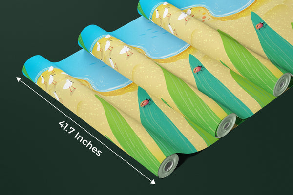 Cute Crab Wallpaper, Tropical Beach Mural, Oversized Custom Size Wall Art, Non-Woven, Non-Adhesive, Modern Wall Paper, Removable