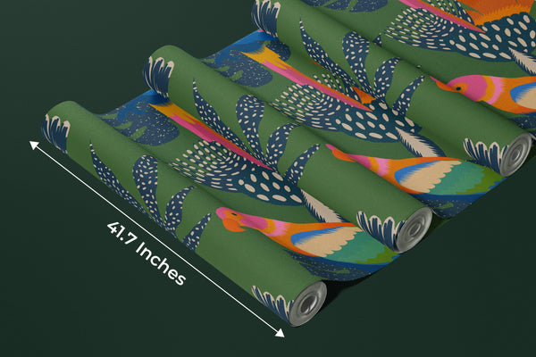 Exotic Abstract Wallpaper, Parrots Mural, Oversized Custom Size Wall Art, Non-Woven, Non-Adhesive, Modern Wall Paper, Removable