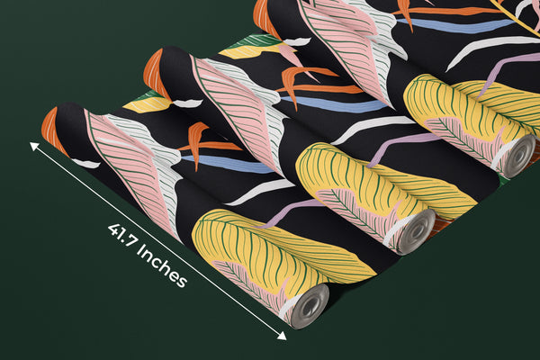 Colorful Leaves Wallpaper, Dark Background Mural, Oversized Custom Size Wall Art, Non-Woven, Non-Adhesive, Modern Wall Paper, Removable