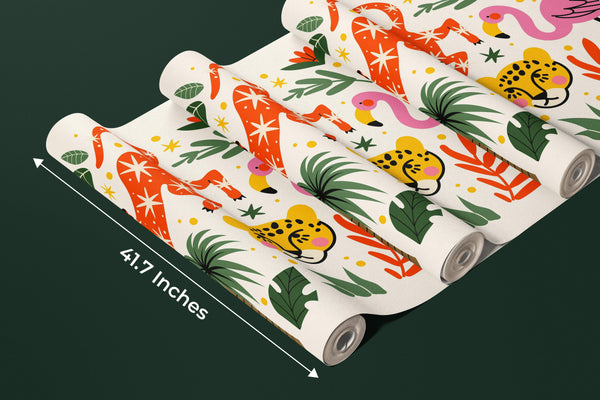 Exotic Tropical Wallpaper, Cartoon Retro Style Mural, Oversized Custom Size Wall Art, Non-Woven, Non-Adhesive, Modern Wall Paper, Removable